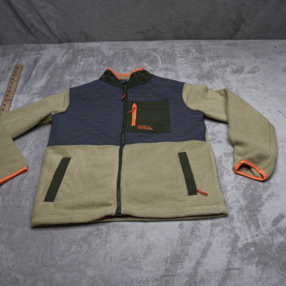 Eddie Bauer Jacket Youth Large 10/12 Green Fleece Quilted Full Zip Outdoor